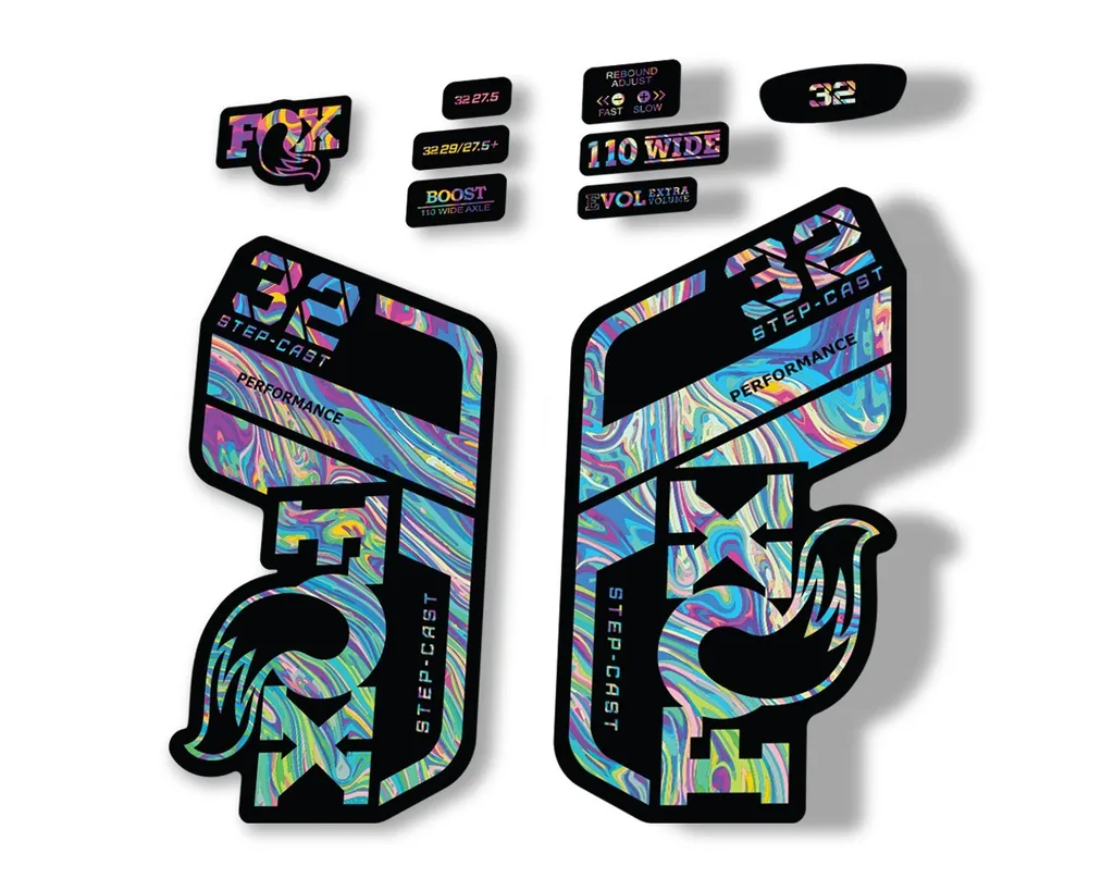 FOX 32 Step Cast Perf. 2021 Factory Fork Decals Suspension Sticker Oil Slick1 - 1