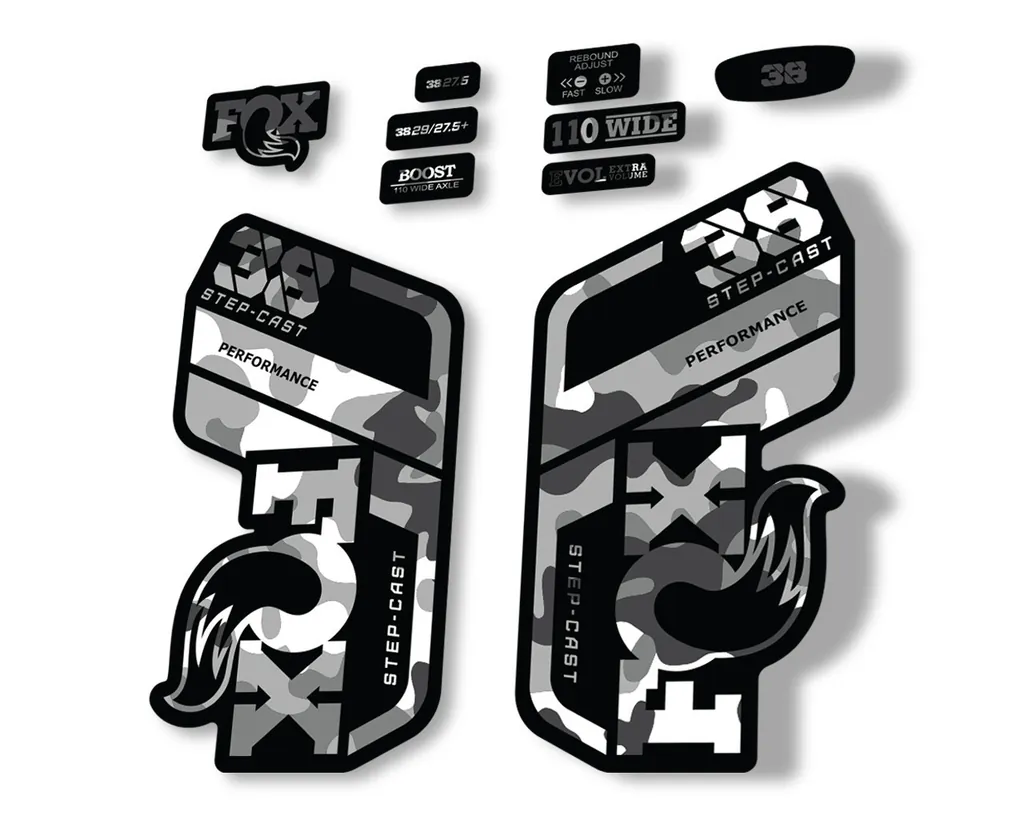 FOX 38 Step Cast SC 2021 Performance Fork Decals Suspension Sticker White Camo - 1