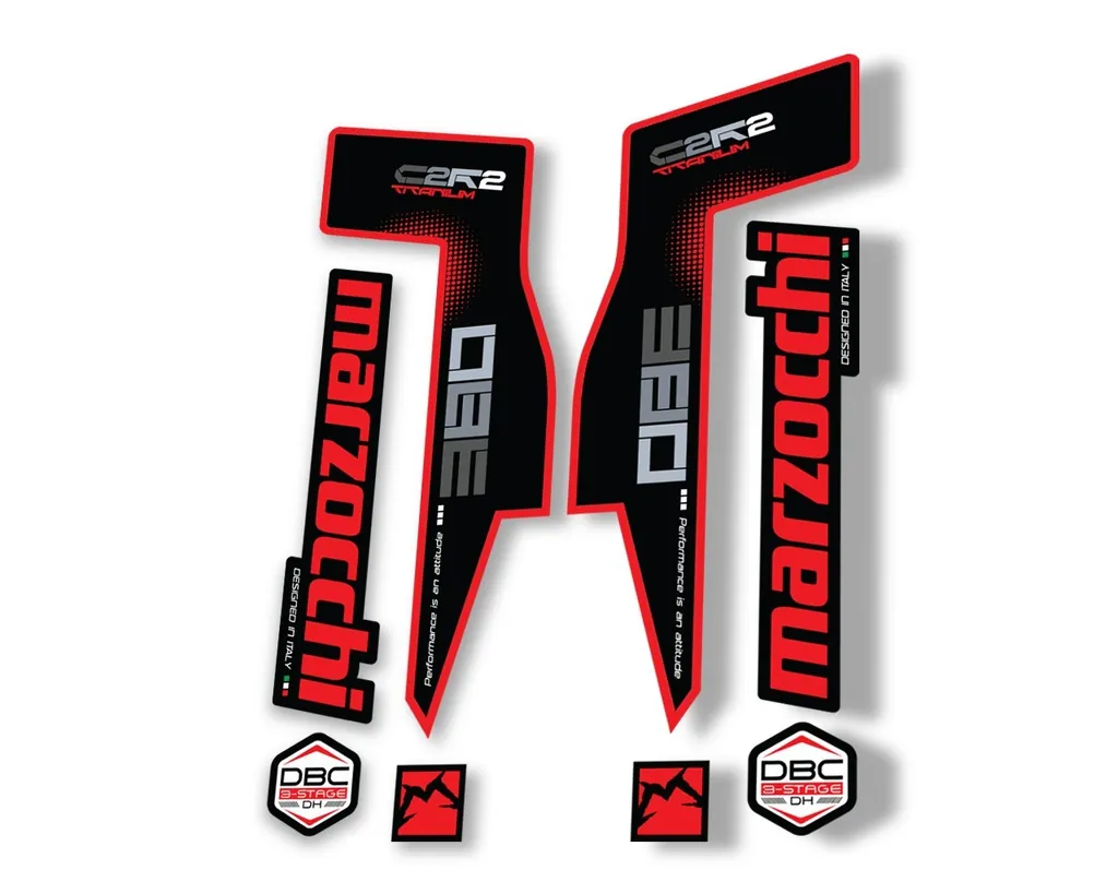 Marzocchi 380 C2R2 Titanium Suspension Graphic Decal Kit Sticker Set Red - 1