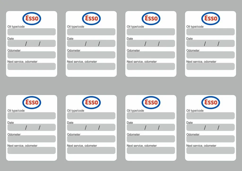 8x ESSO Oil Change Service Reminder Stickers Decals Adhesive Labels Die Cut - 1
