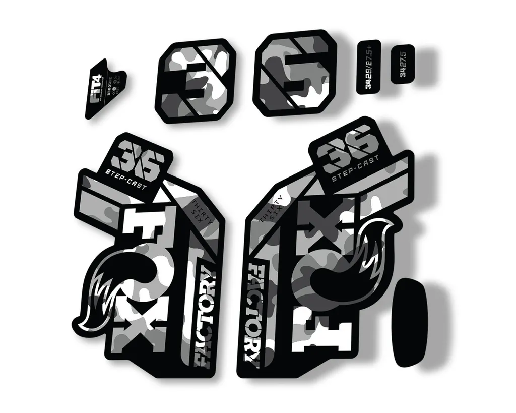 FOX 36 Step Cast SC 2021 Factory Fork Decals Suspension Sticker White Camo - 1