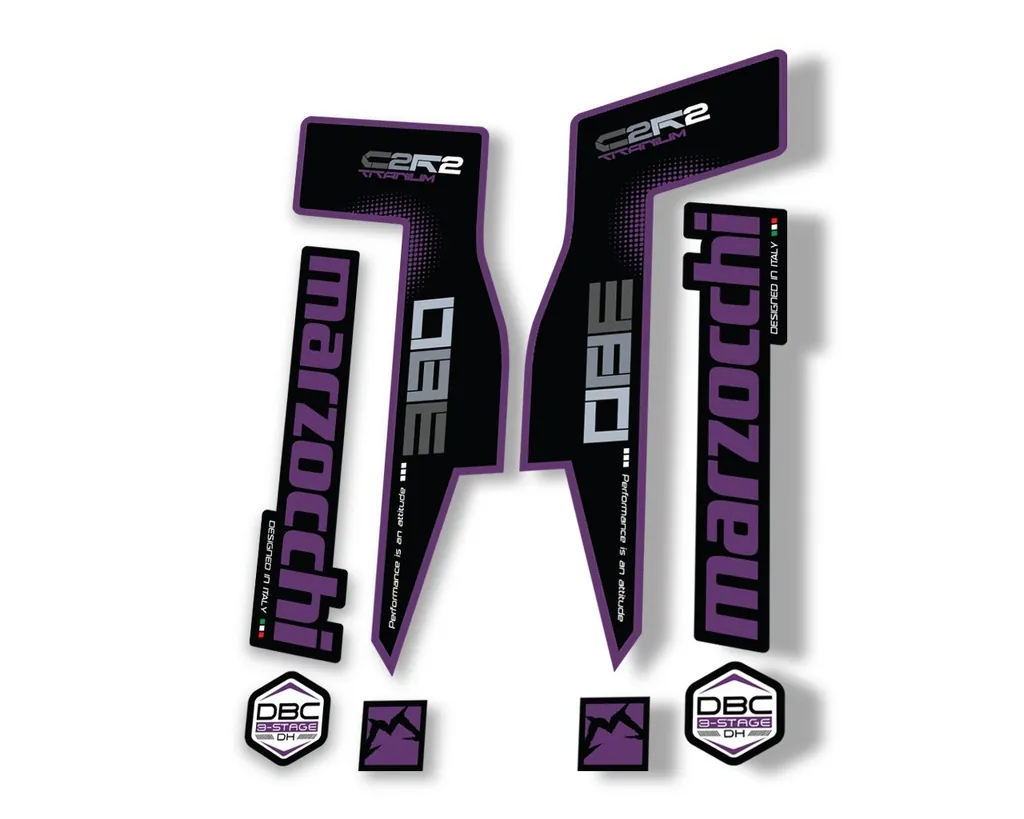 Marzocchi 380 C2R2 Titanium Suspension Graphic Decal Kit Sticker Set Purple - 1