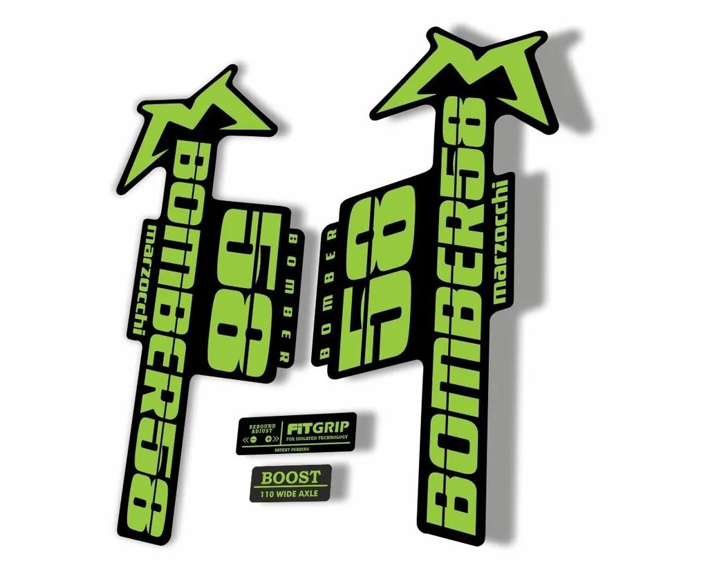 Marzocchi Bomber 58 2018 Fork Suspension Sticker Decal Kit Adhesive Green - 1
