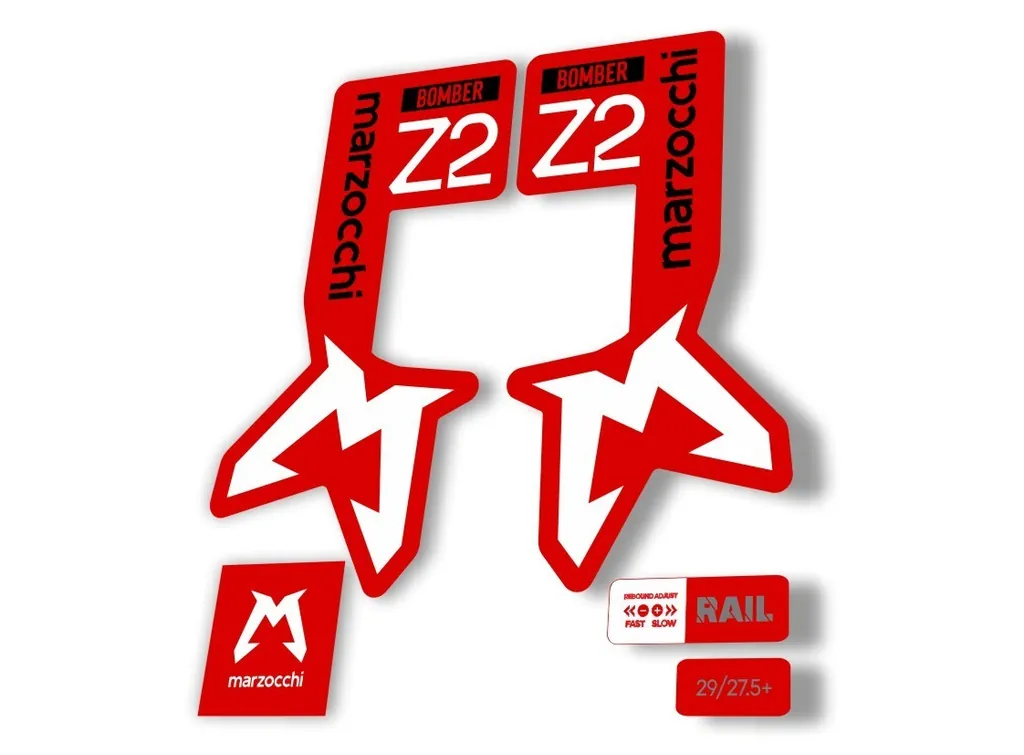 Marzocchi Bomber Z2 2025 Fork Suspension Sticker Decal Kit Adhesive Red White - 1
