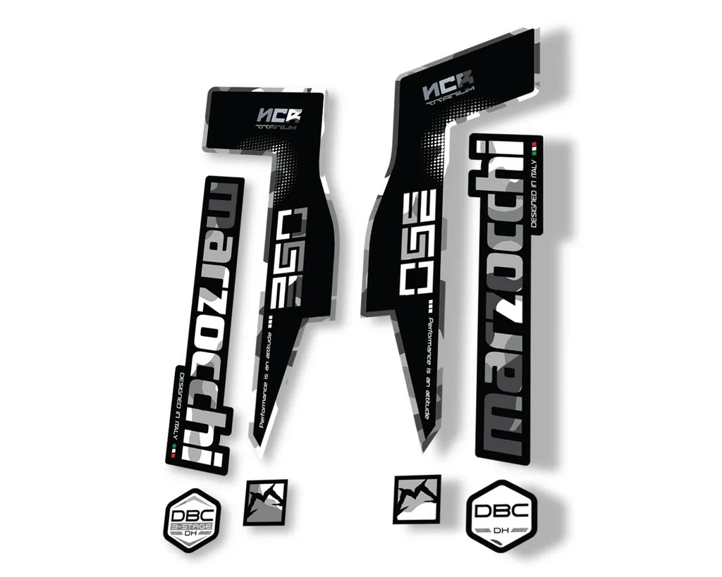 Marzocchi 350 NCR Titanium Fork Suspension Sticker Decal Adhesive Kit White Camo - 1