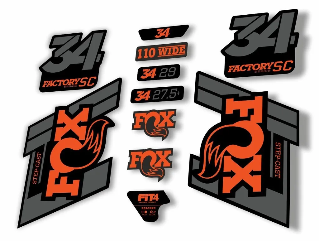 FOX 34 Step Cast SC 2019 Fork Suspension Factory Decal Sticker Orange Gray - 1
