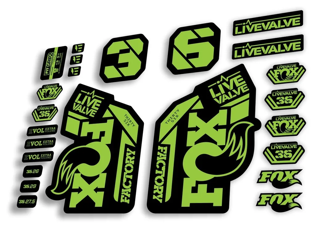 FOX 36 2022 Live Valve Forks Suspension Decal Sticker MTB Set Lime Green 24Pcs - 1
