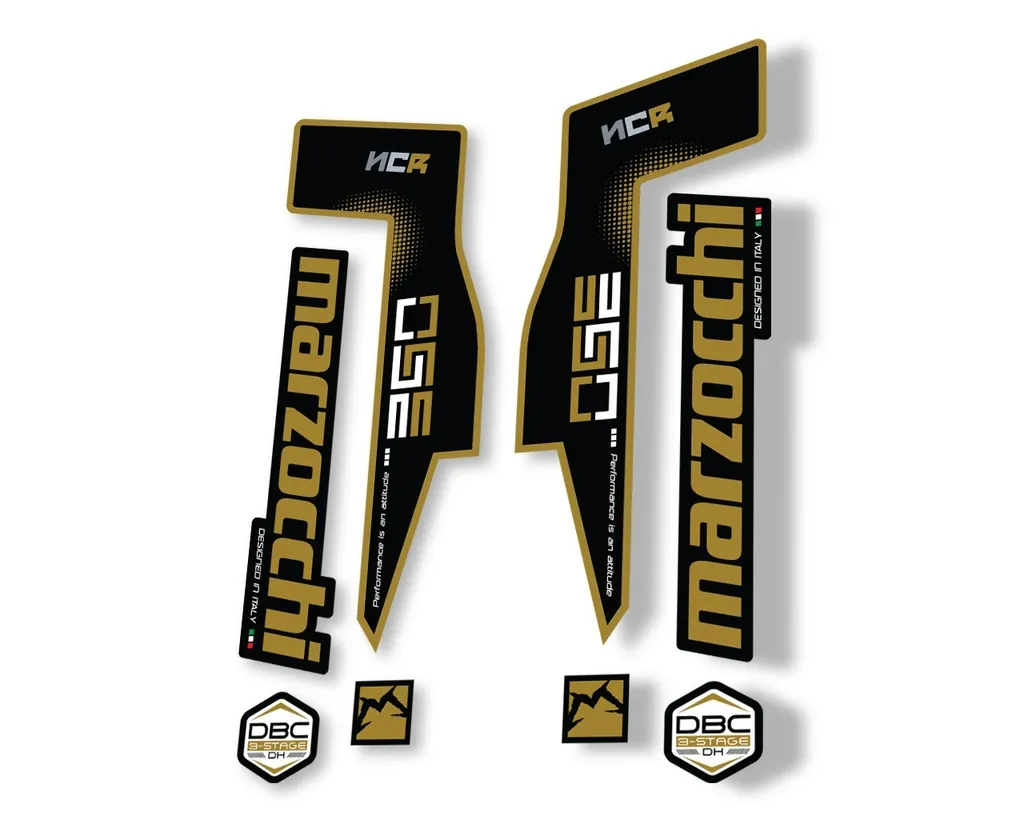 Marzocchi 350 NCR 2018 Fork Suspension Sticker Decal Adhesive Kit Gold - 1