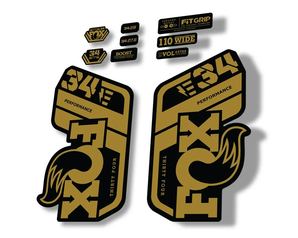 FOX 34 Performance E Bike 2021 Factory Fork Decals Suspension Sticker Gold - 1