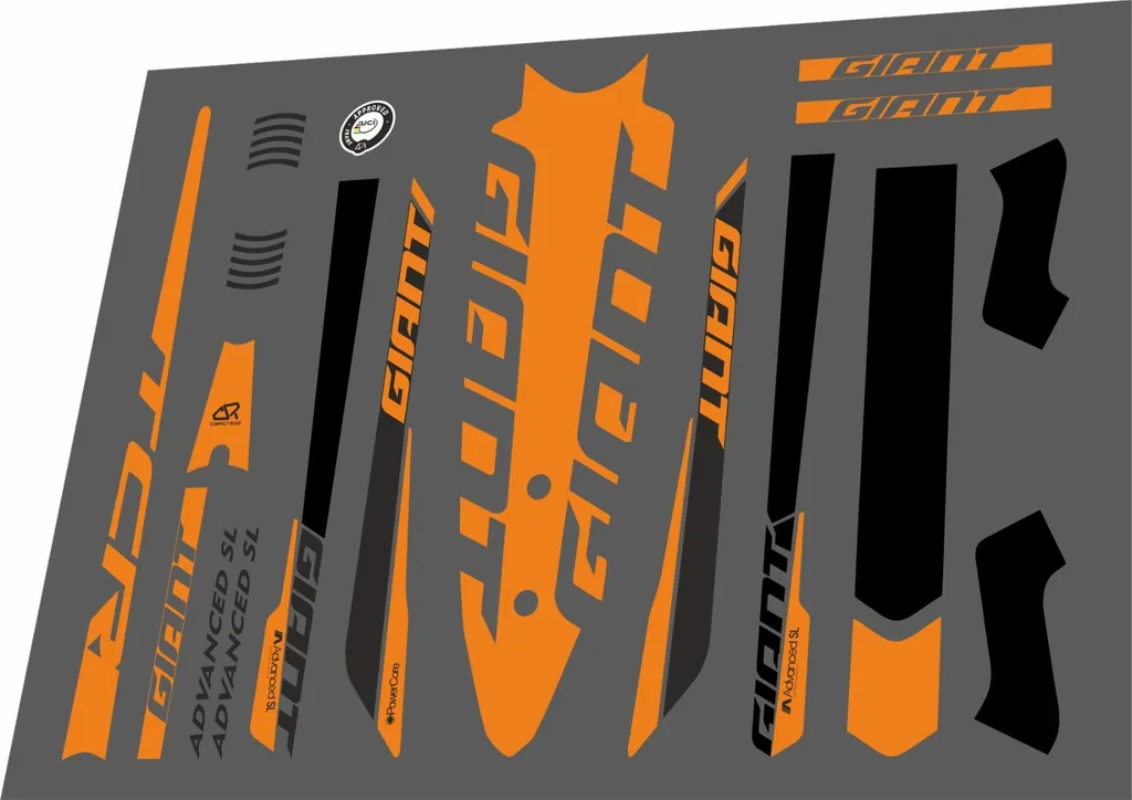 Bicycle Vinyl Stickers – Fits GIANT TCR Advanced SL Bike Frames – Orange - 1