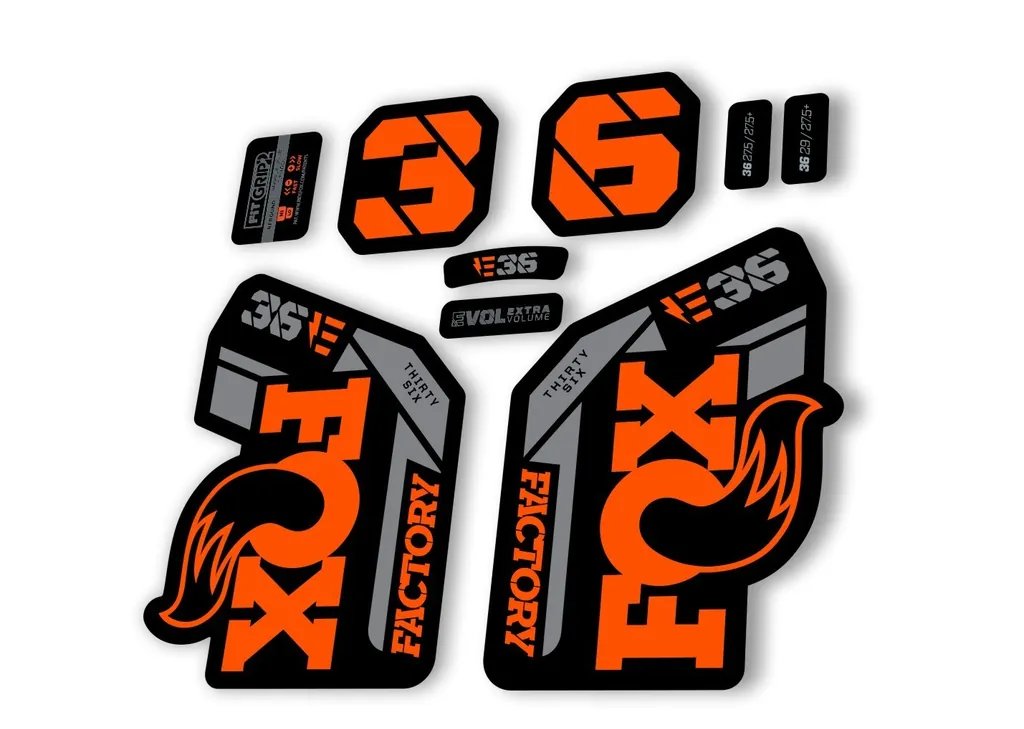 FOX 36 E-Bike Fork Decal Sticker Set 2021 Factory MTB Suspension Orange Gray - 1