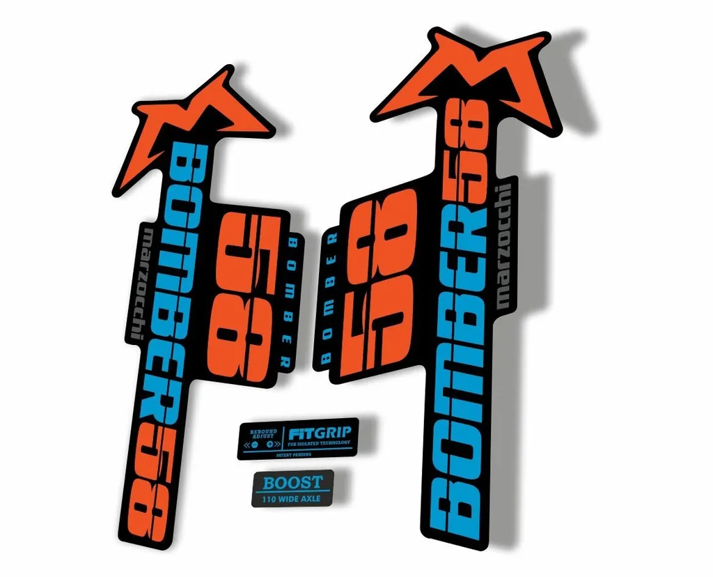 Marzocchi Bomber 58 2018 Fork Suspension Sticker Decal Kit Adhesive Orange Blue - 1
