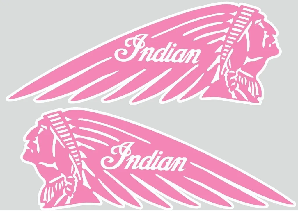 INDIAN WAR BONNET MOTORCYLES Vinyl Decal Adhesive Sticker 11"x4" Pink 2 Pcs - 1