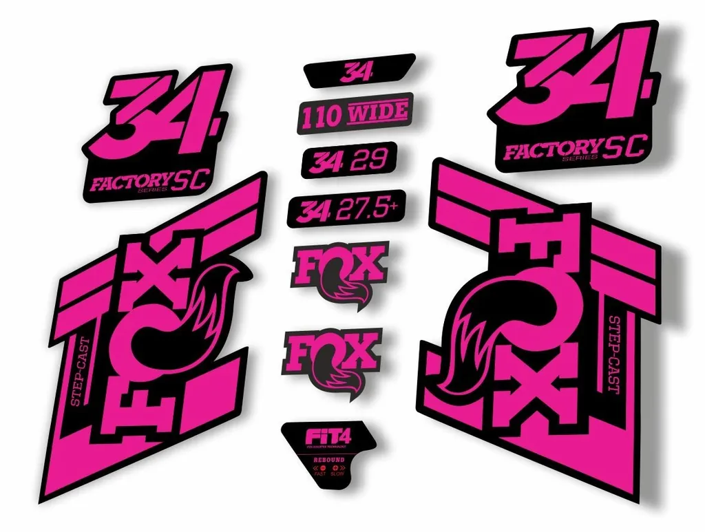 FOX 34 Step Cast SC 2019 Fork Suspension Factory Decal Stickers Adhesive Pink - 1