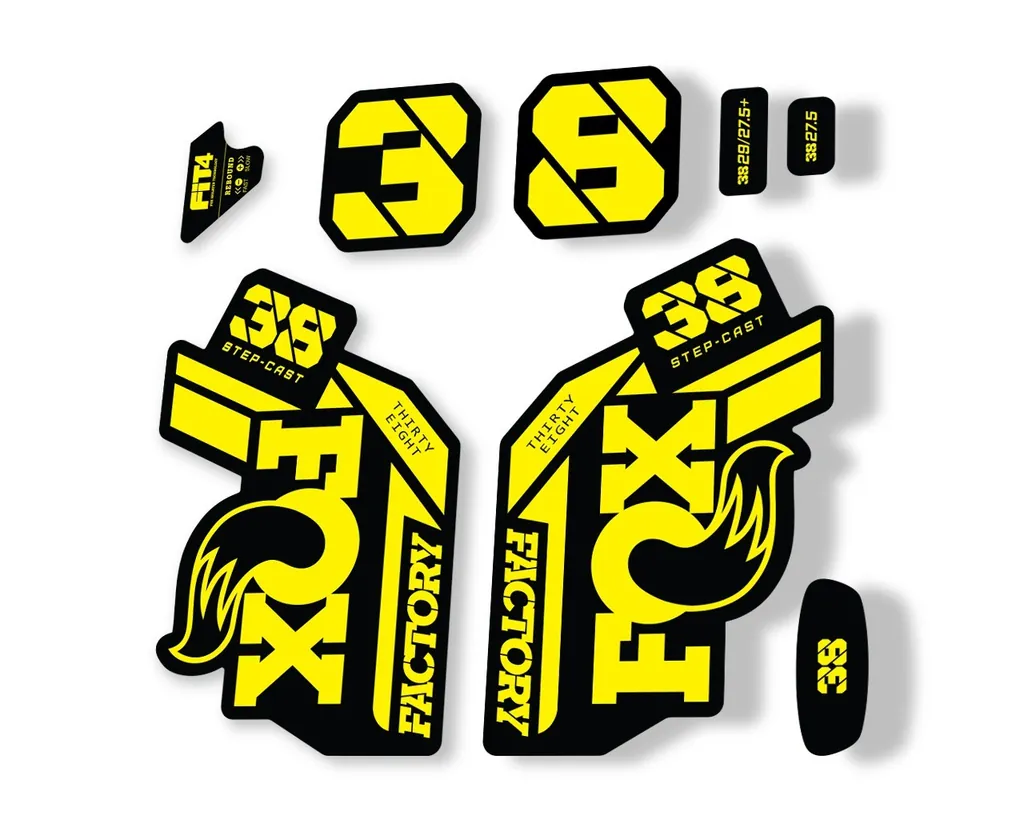 FOX 38 Step Cast SC 2021 Factory Fork Decals Suspension Sticker Adhesive Yellow - 1