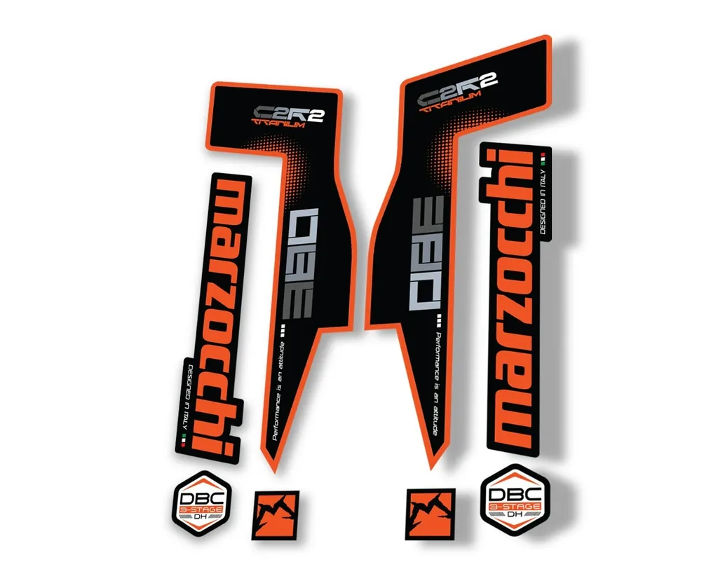 Marzocchi 380 C2R2 Titanium Suspension Graphic Decal Kit Sticker Set Orange - 1