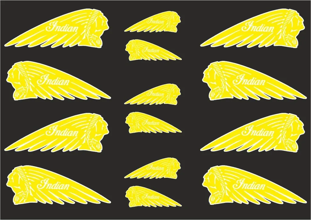 INDIAN WAR BONNET Motorcycles Vinyl Decal Adhesive Helmet Sticker Yellow 14Pcs - 1