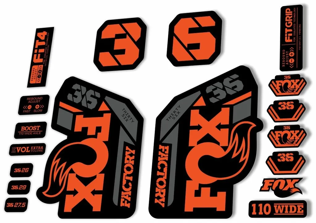 FOX 36 Fork Decal Sticker Set 2021 Factory MTB Suspension Graphics – Orange Gray - 1