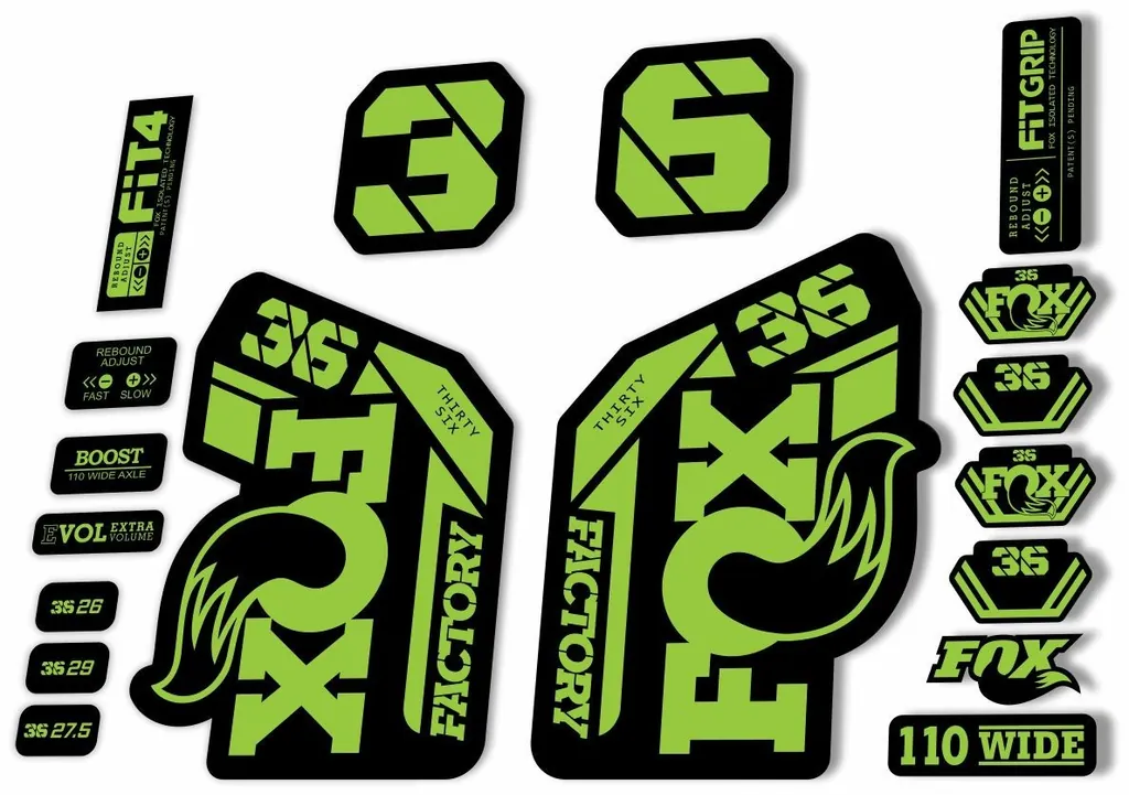 FOX 36 Fork Decal Sticker Set 2021 Factory MTB Suspension Graphics – Green - 1