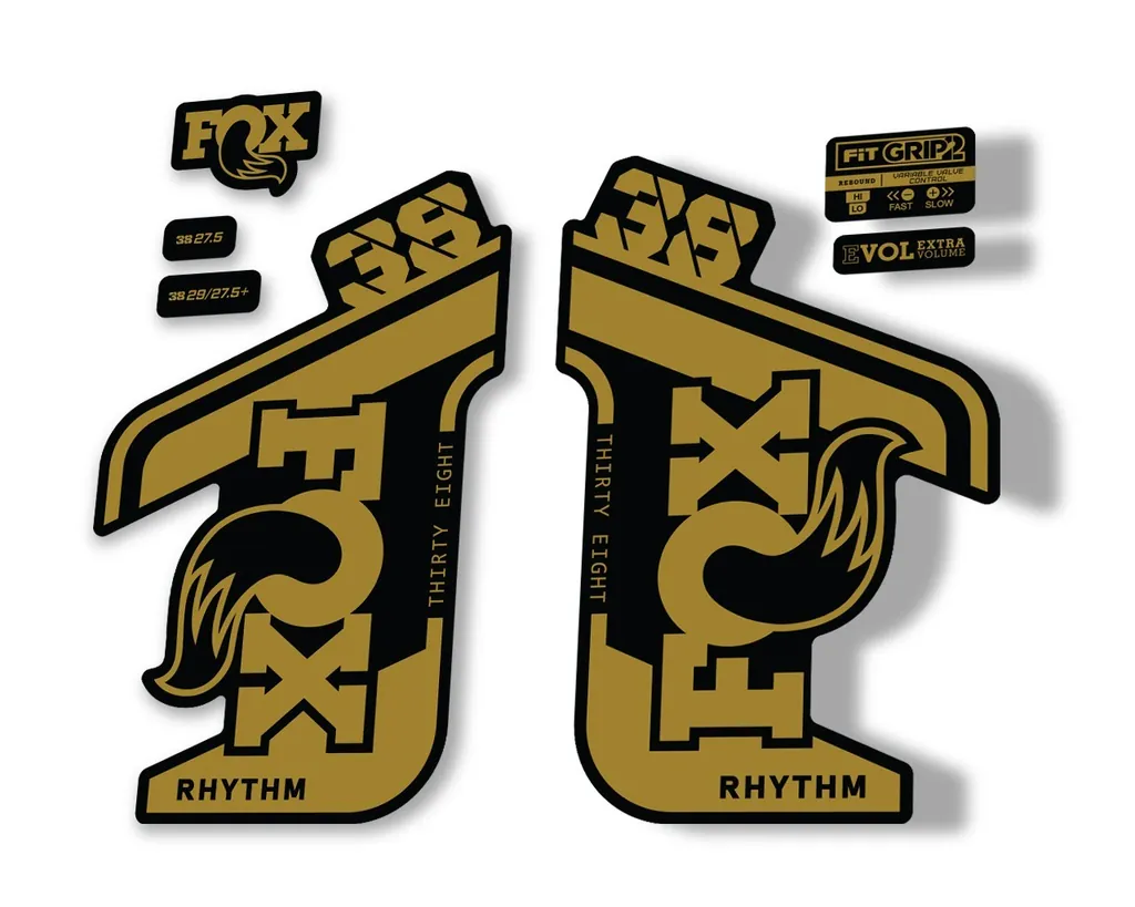 FOX 38 RHYTHM 2021 Fork Suspension Factory Sticker MTB Decal Adhesive Gold - 1
