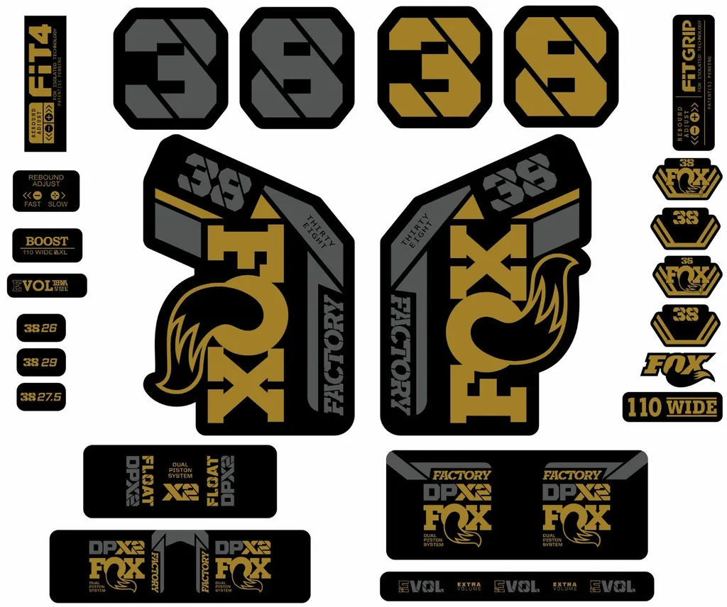 FOX 38 2021 Factory Forks Suspension & DPX2 Shock Decal Sticker Gold Gray Set - 1