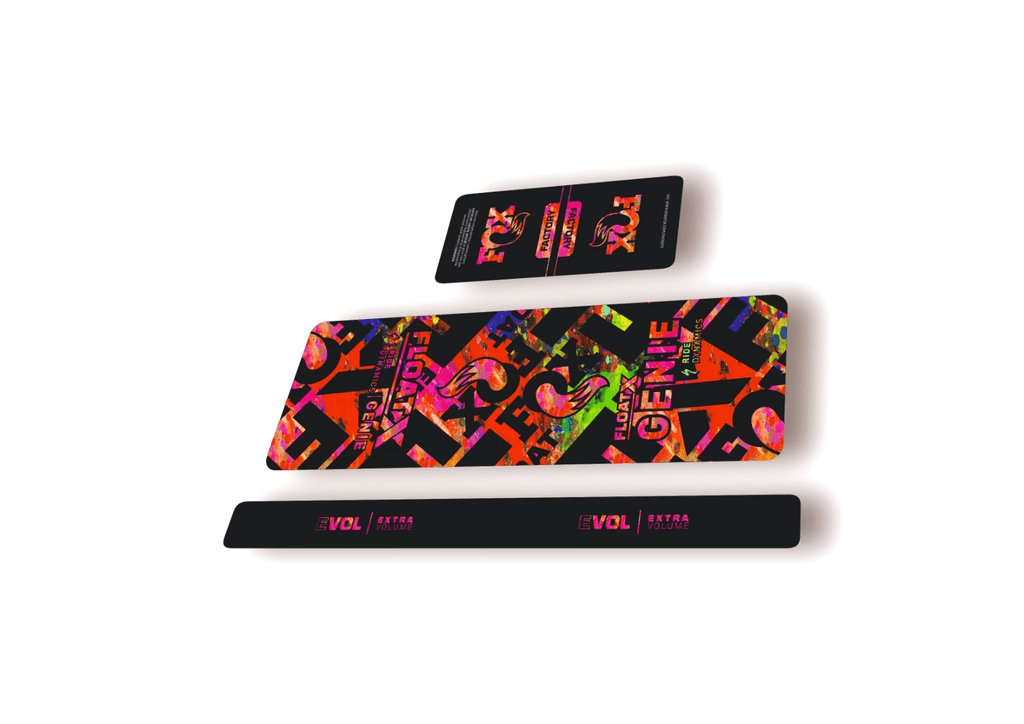 FOX Float X GENIE 2025 Rear Shock Decal Sticker Kit Adhesive Oil Slick - 1
