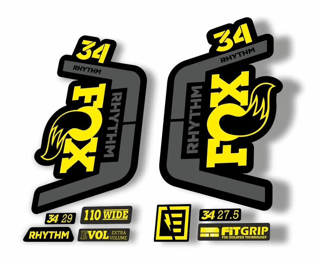 FOX 34 Rhythm 2019 Forks Suspension Factory Decal Sticker Adhesive Yellow-Gray - 1