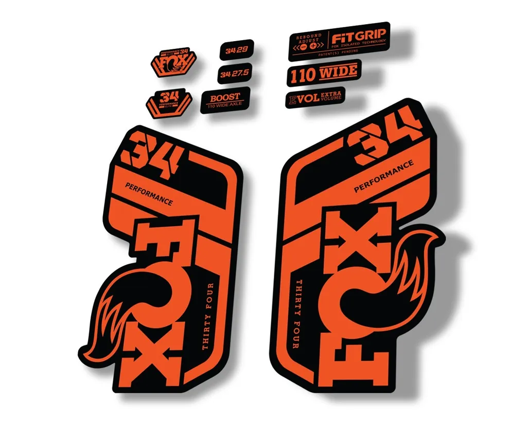 FOX 34 Performance 2021 Factory Fork Decals Suspension Sticker Orange - 1