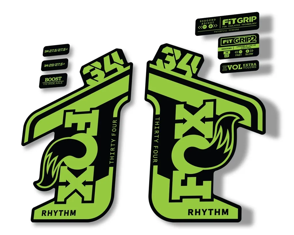 FOX 34 RHYTHM 2021 Fork Suspension Factory Sticker MTB Decal Adhesive Green - 1