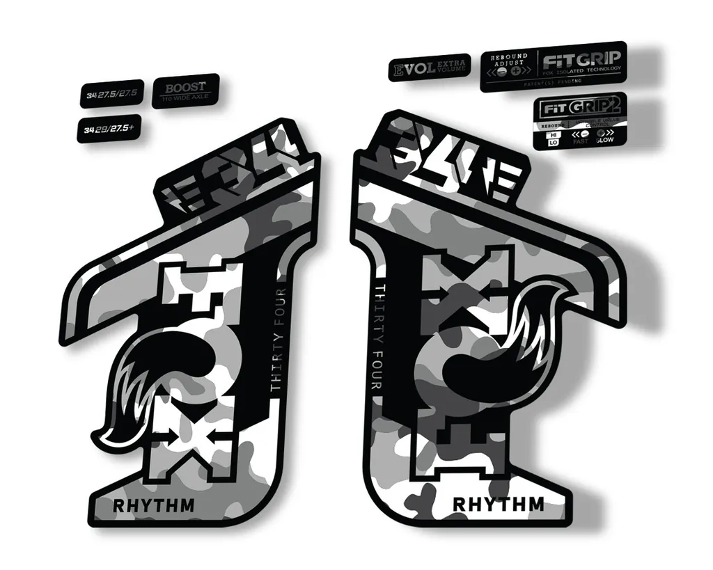 FOX 34 Rhythm E Bike 2021 Fork Decals Suspension Sticker Adhesive White Camo - 1