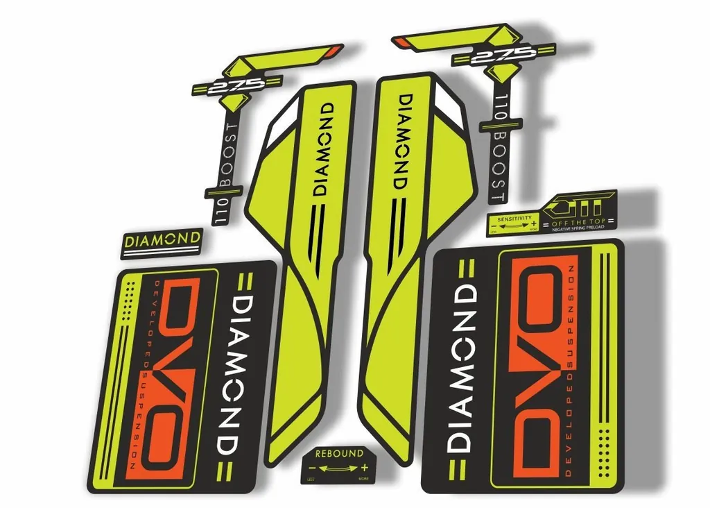 DVO 2017 Diamond Boost 27.5 Fork Suspension Sticker Decal Adhesive LGreen Orange - 1
