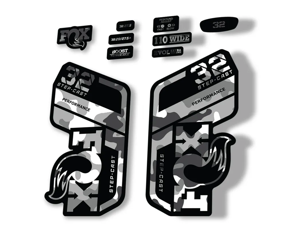 FOX 32 Step Cast Perf. 2021 Factory Fork Decals Suspension Sticker White Camo - 1