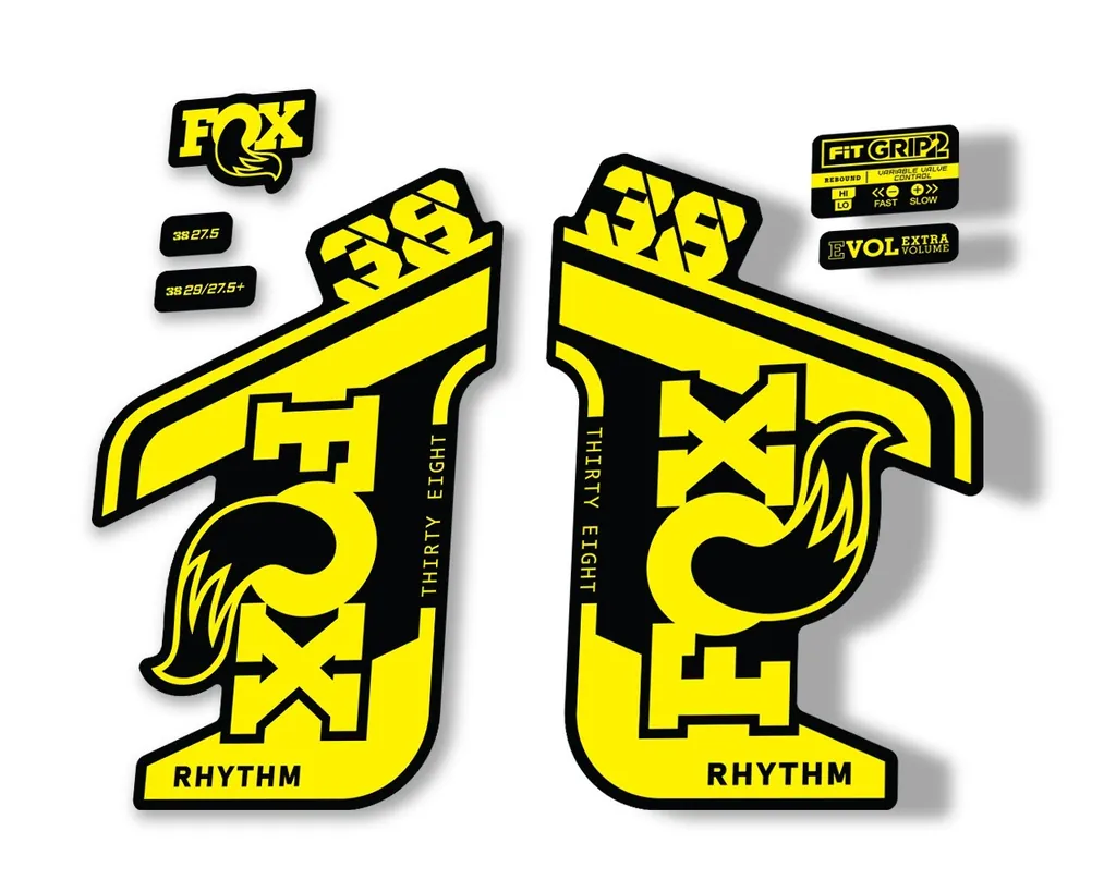 FOX 38 RHYTHM 2021 Fork Suspension Factory Sticker MTB Decal Adhesive Yellow - 1