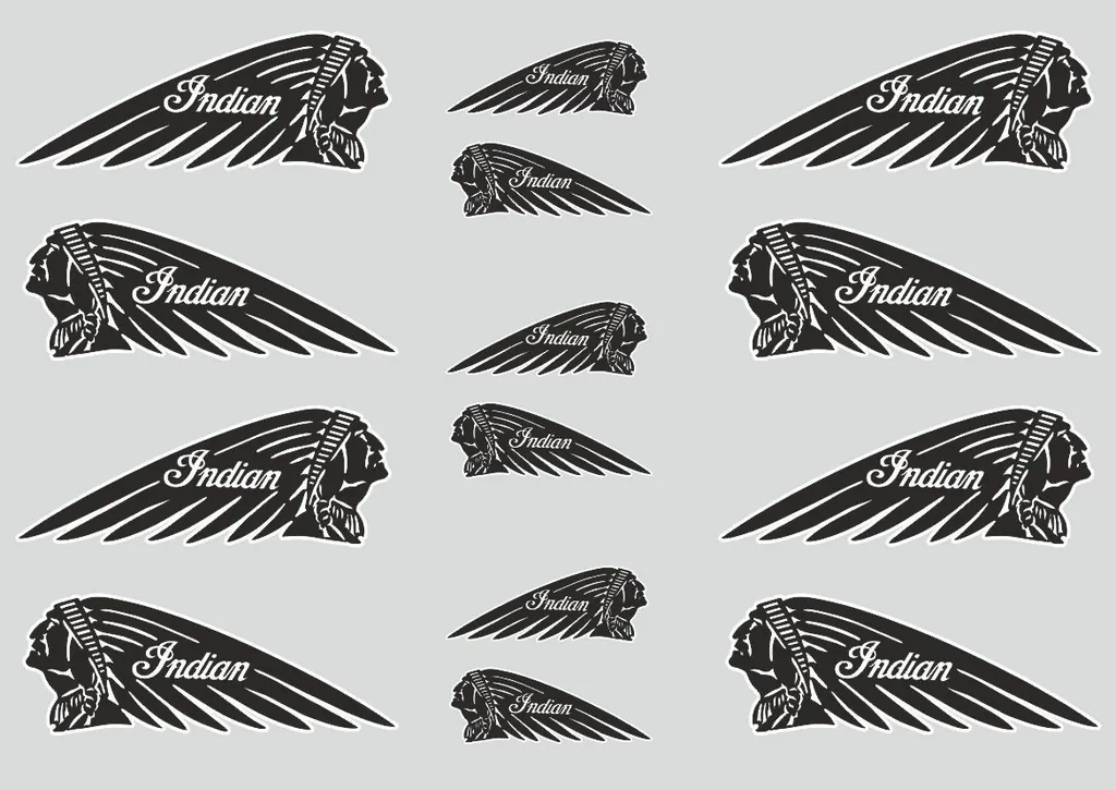 INDIAN WAR BONNET Motorcycles Vinyl Decal Adhesive Helmet Sticker Black 14Pcs - 1