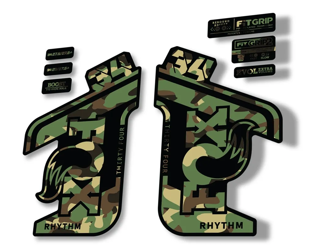 FOX 34 RHYTHM 2021 Fork Suspension Factory Sticker MTB Decal Adhesive Camo - 1
