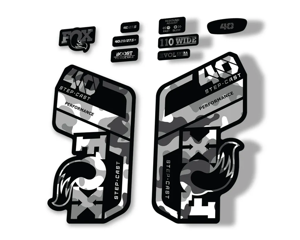 FOX 40 Step Cast SC 2021 Performance Fork Decals Suspension Sticker White Camo - 1