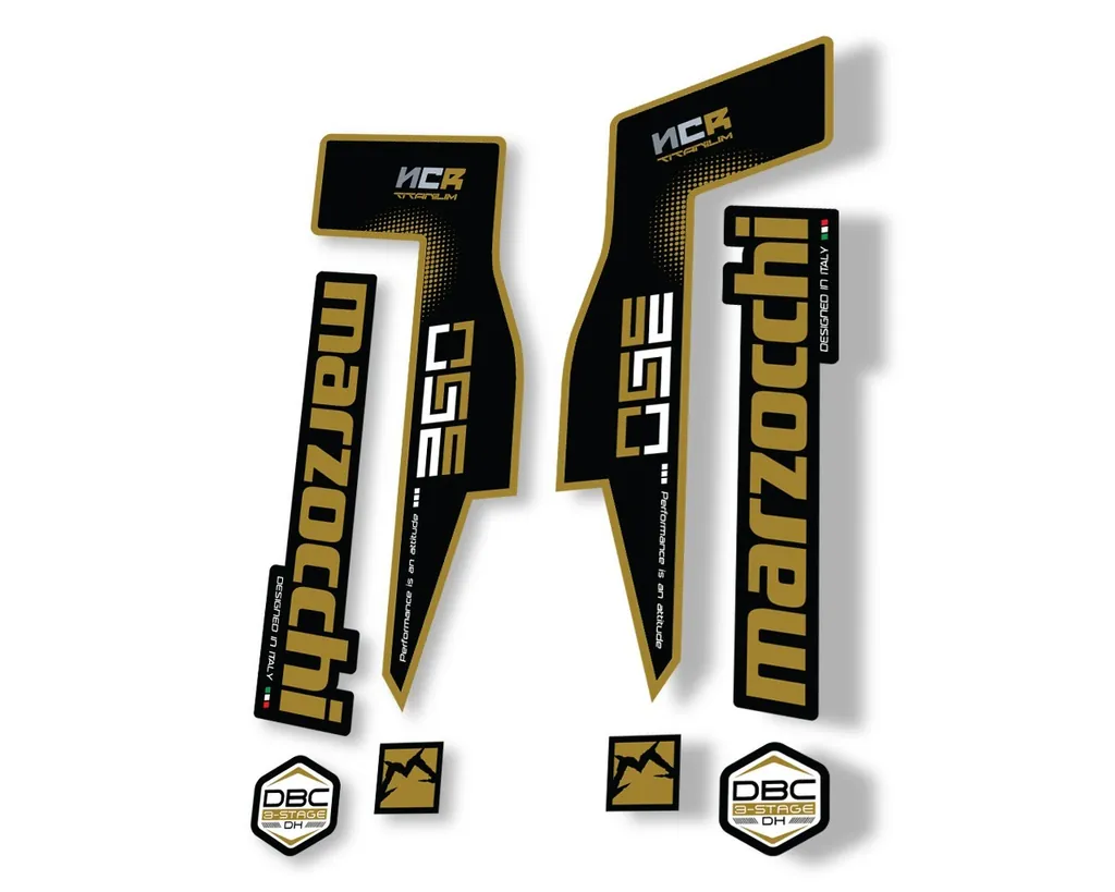 Marzocchi 350 NCR Titanium Fork Suspension Sticker Decal Adhesive Kit Gold - 1