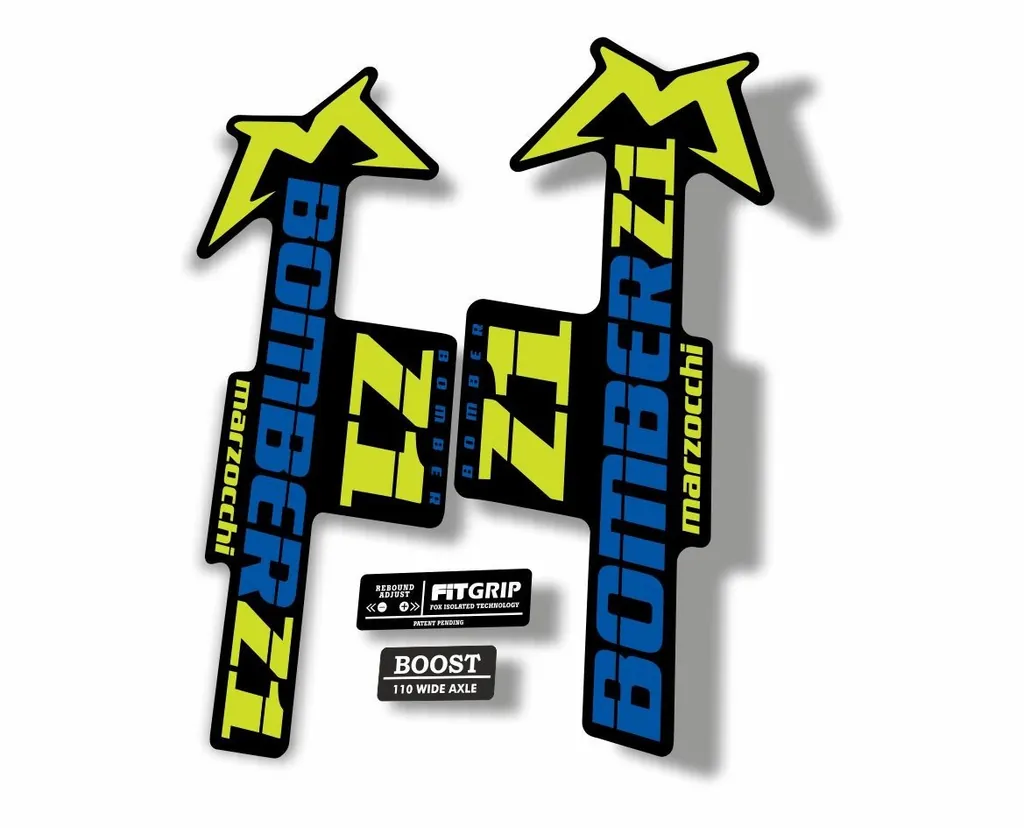 Marzocchi Bomber Z1 2018 Fork Suspension Sticker Decal Kit Adhesive Lime Blue - 1