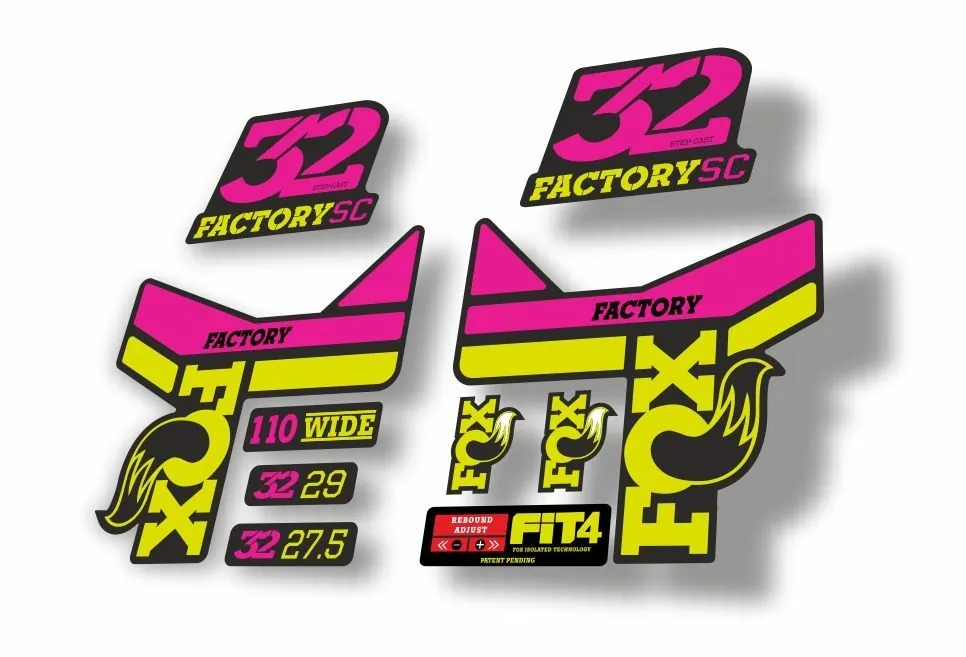 FOX 32 Step Cast SC Fork Suspension Factory Decal Stickers Adhesive Lime Pink - 1