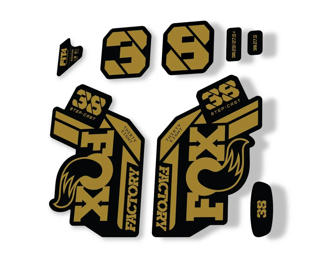 FOX 38 Step Cast SC 2021 Factory Fork Decals Suspension Sticker Adhesive Gold - 1