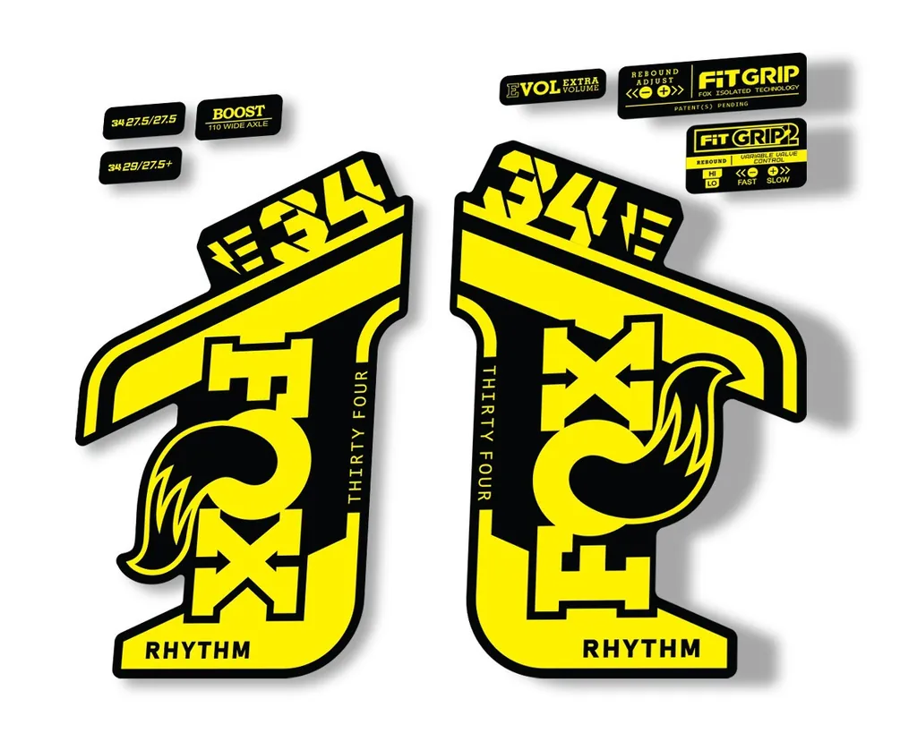 FOX 34 Rhythm E Bike 2021 Fork Decals Suspension Sticker Adhesive Yellow - 1