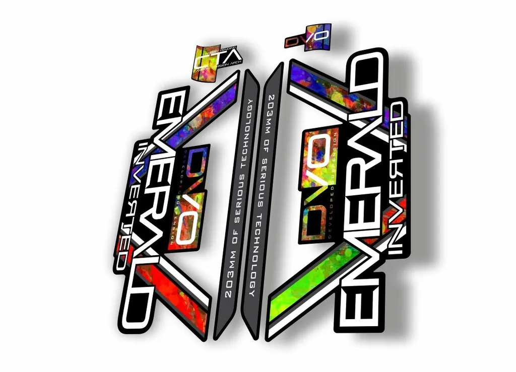 DVO 2016 EMERALD 27.5 - 29 Fork Suspension Sticker Decal Kit Adhesive Oil Slick - 1