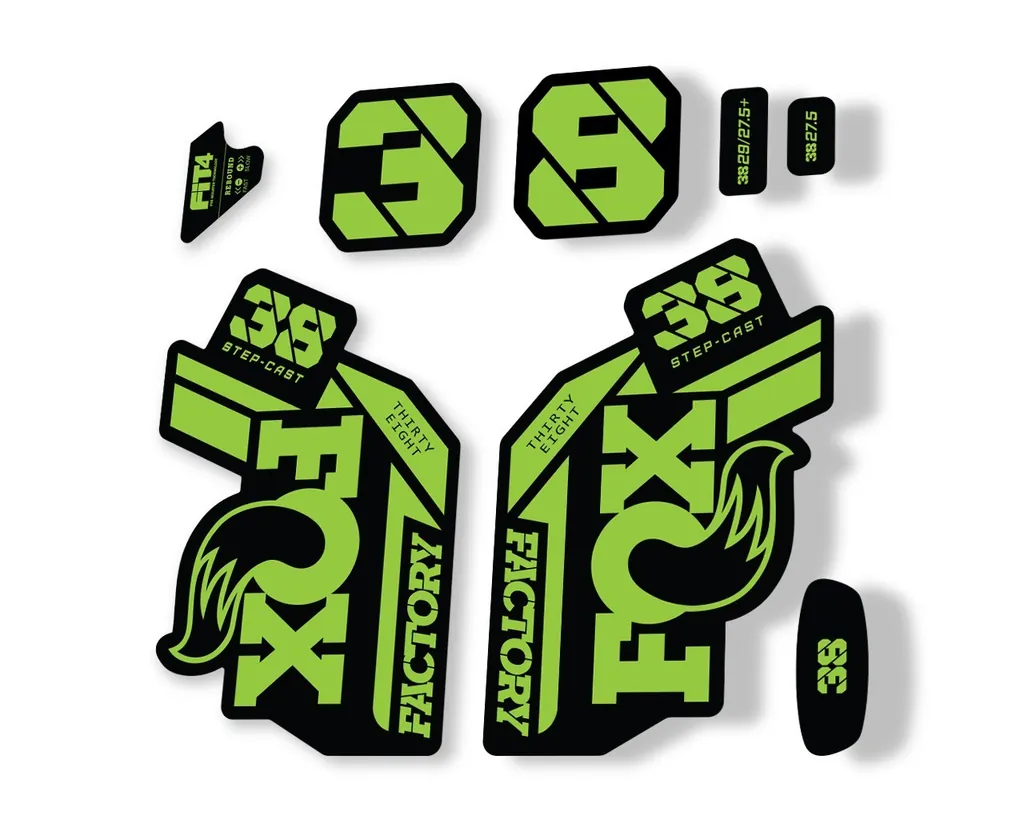 FOX 38 Step Cast SC 2021 Factory Fork Decals Suspension Sticker Adhesive Green - 1