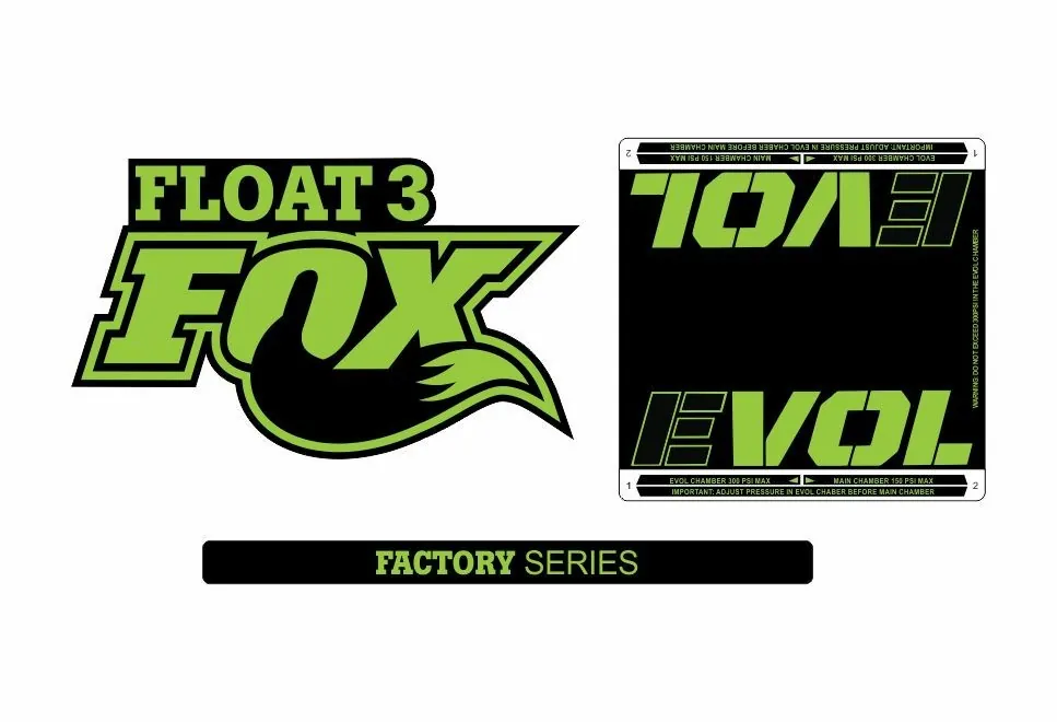 FOX Float 3 EVOL Snow Mobile Rear Shock Sticker Factory Decal Kit Adhesiv Green - 1