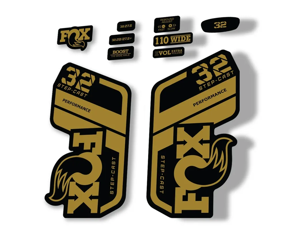 FOX 32 Step Cast Perf. 2021 Factory Fork Decals Suspension Sticker Gold - 1