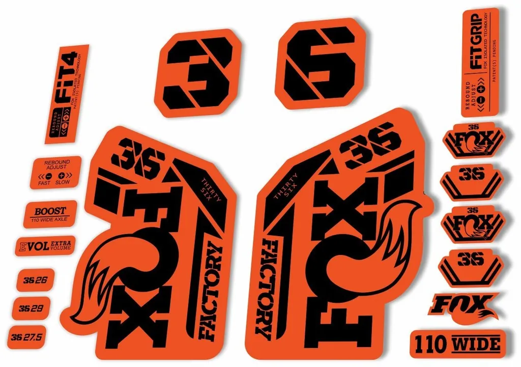 FOX 36 Factory 2021 Federgabel Aufkleber Set MTB Orange Schwarz - 1