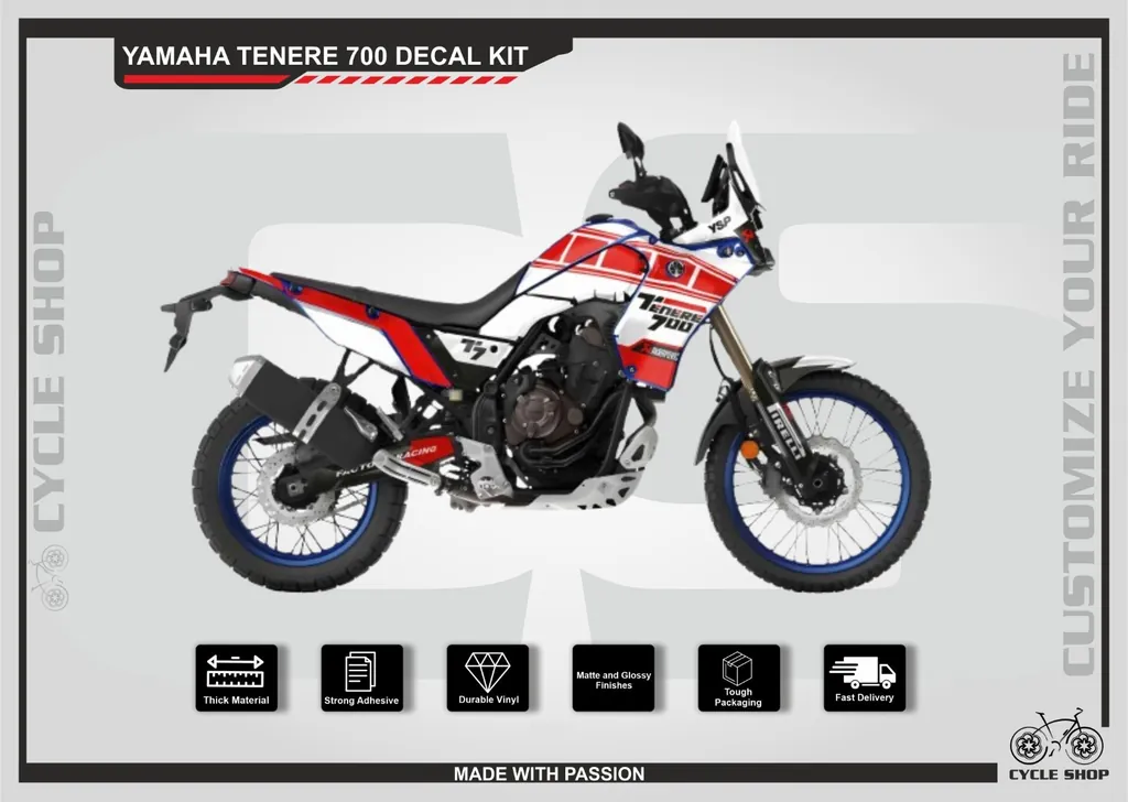 Yamaha Tenere 700 Full Graphic Kit Decal Sticker Wrap Set T7 2019-2024 Red White - 1