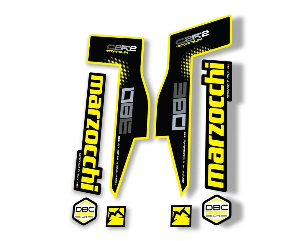 Marzocchi 380 C2R2 Titanium Suspension Graphic Decal Kit Sticker Set Yellow - 1