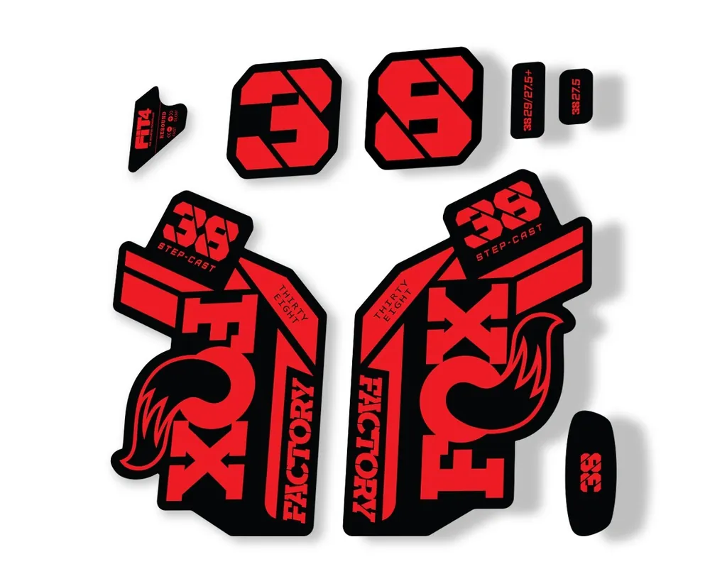 FOX 38 Step Cast SC 2021 Factory Fork Decals Suspension Sticker Adhesive Red - 1