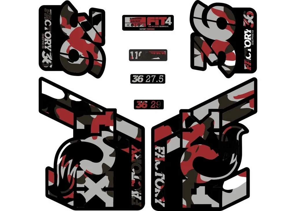 FOX 36 Float 2018-19 Forks Suspension Factory Decals Sticker Adhesive Red Camo - 1